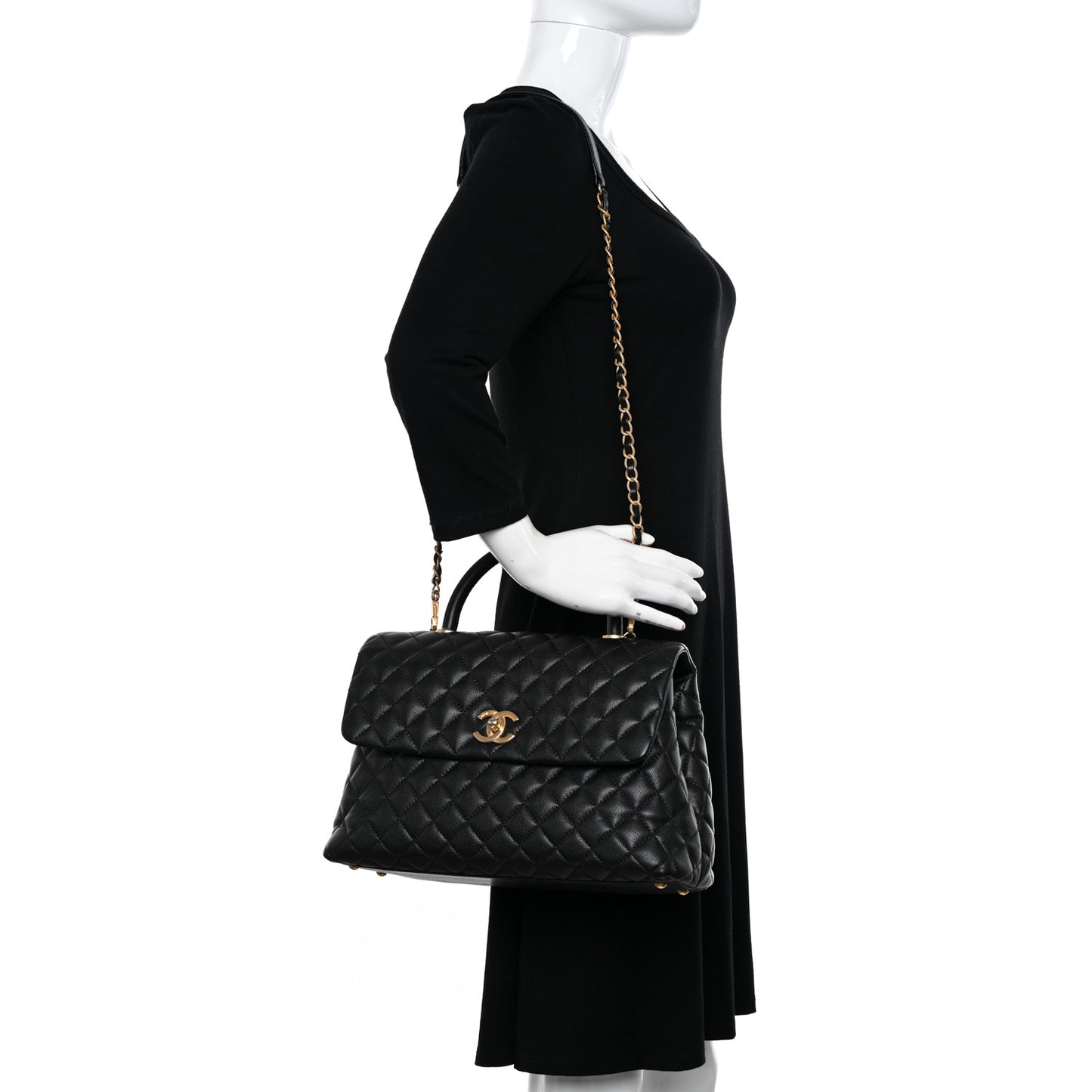 Caviar Quilted Medium Coco Handle Flap Black