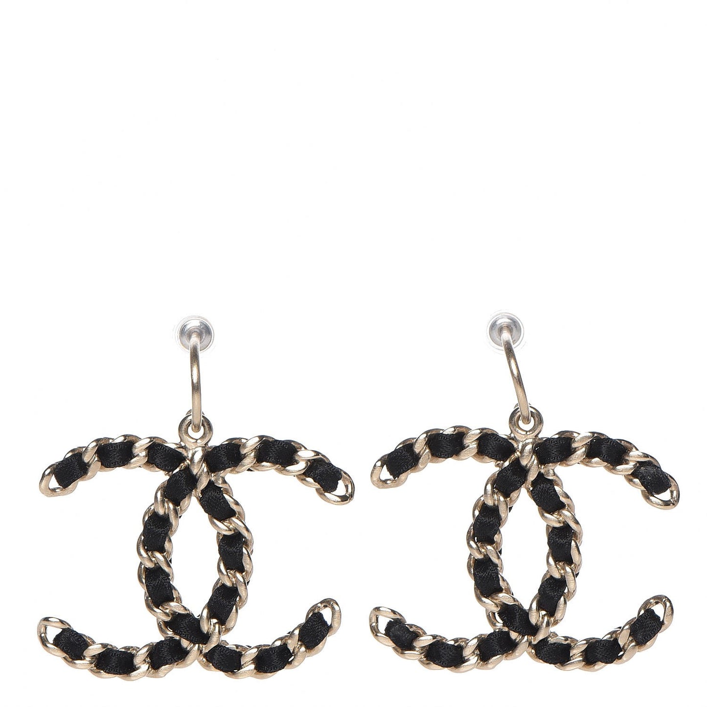 Satin CC Chain Earrings Light Gold Black