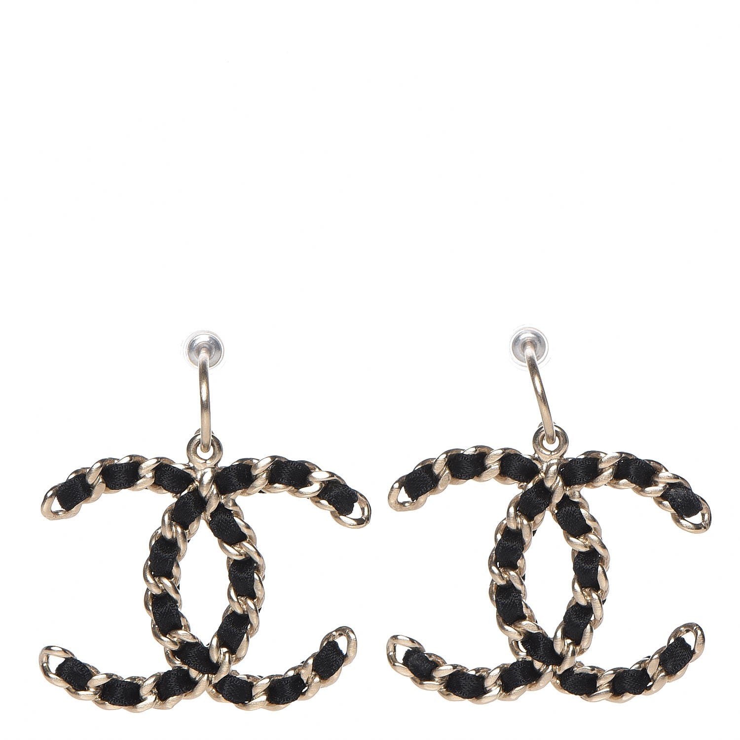 Chanel Satin CC Chain Earrings Light Gold Black 1 of 4