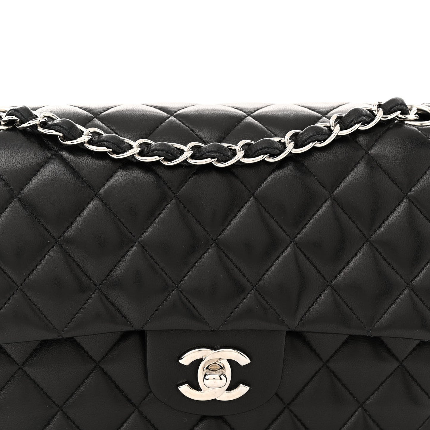 Lambskin Quilted Medium Double Flap Black