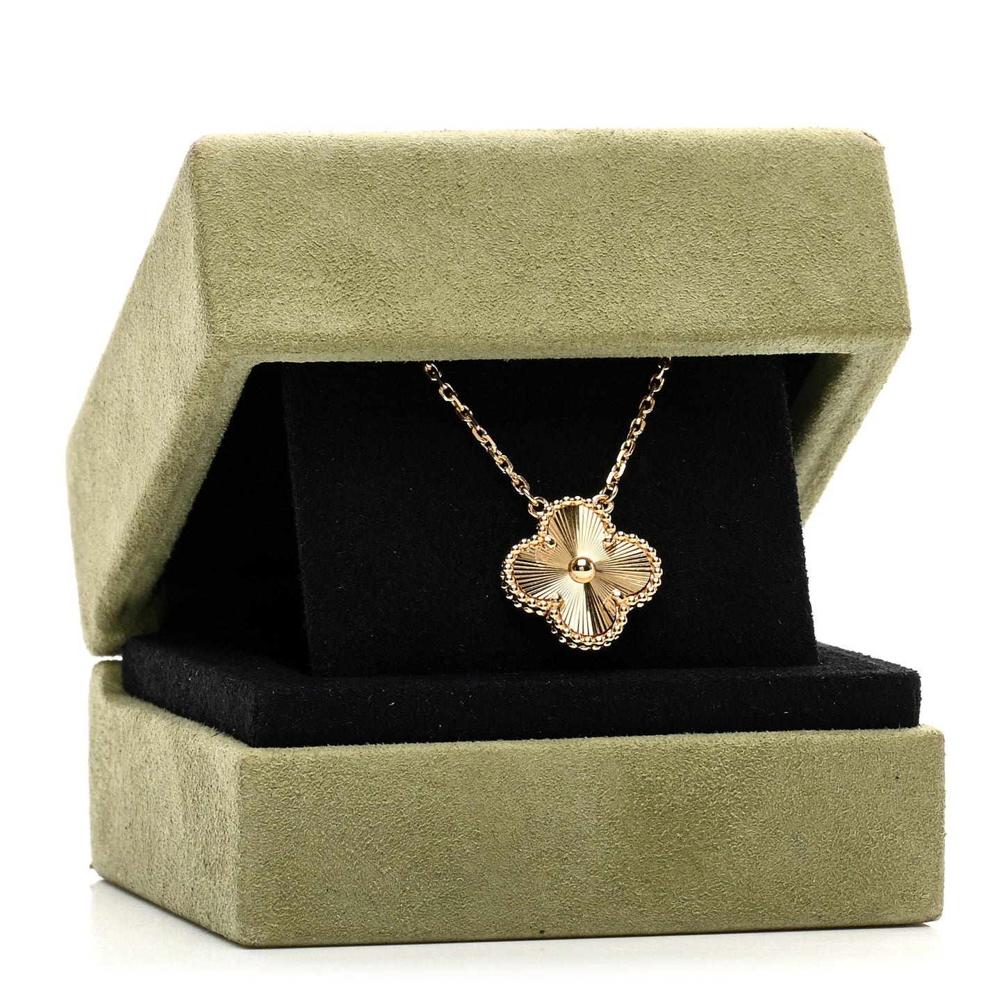 18K Yellow Gold Guilloche Vintage Alhambra Pendant Necklace