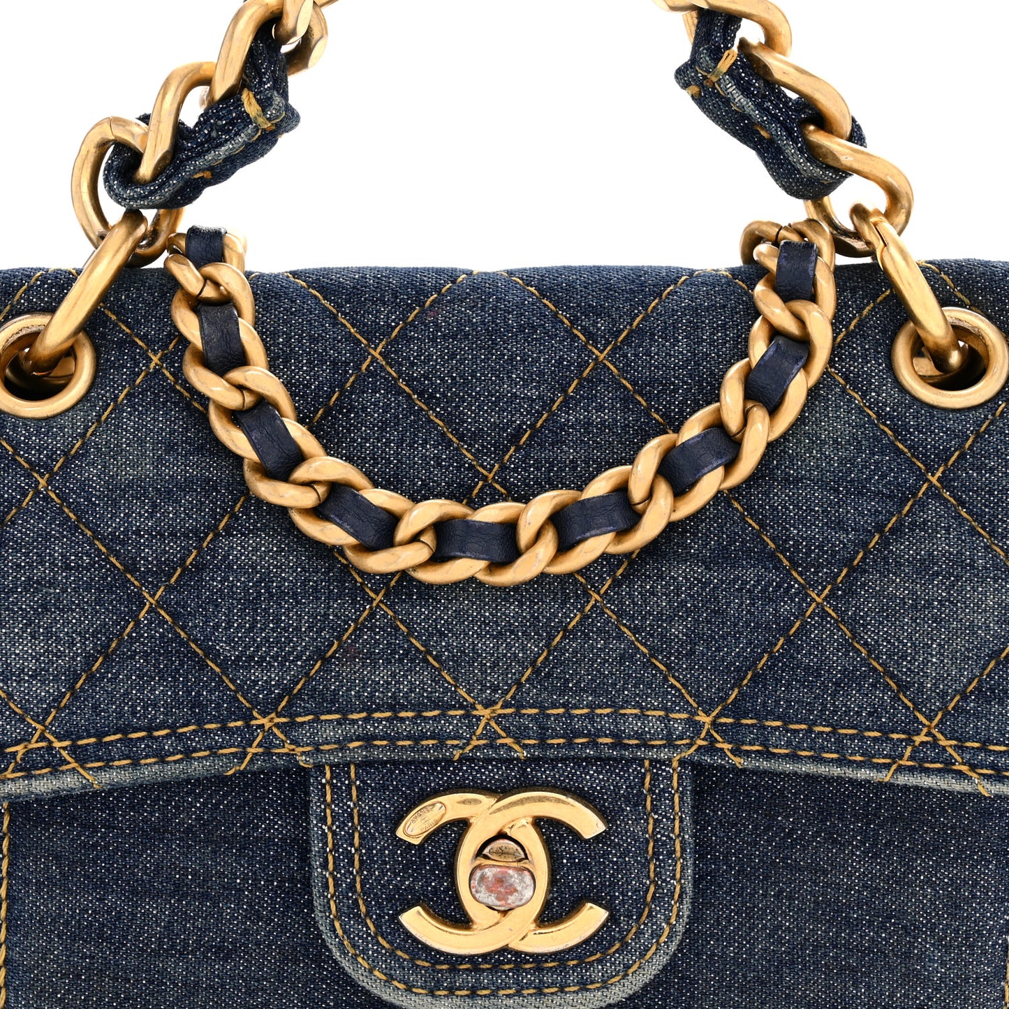 Denim Quilted Double You Mini Flap Blue Golden
