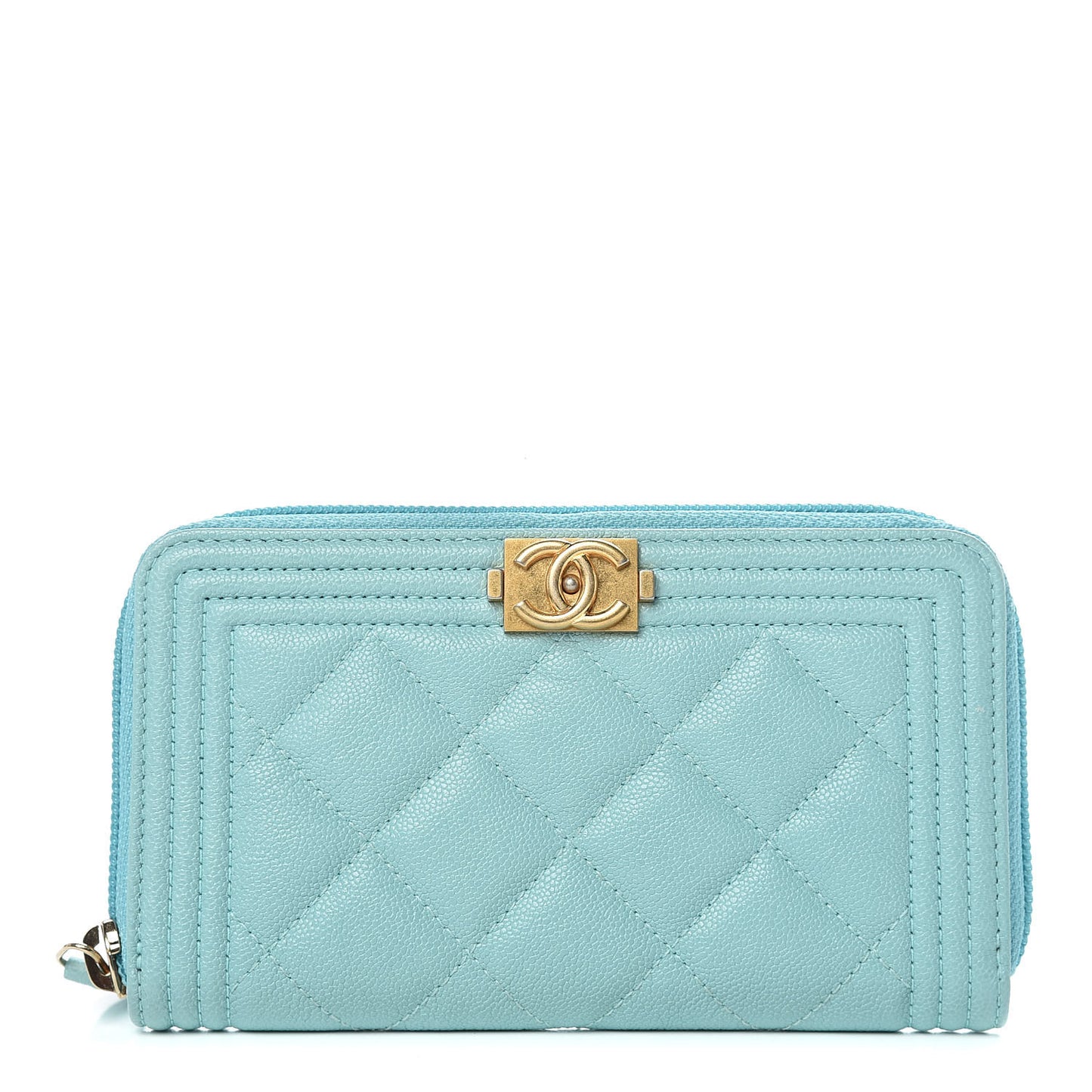 Caviar Quilted Small Boy Zip Around Wallet Light Blue