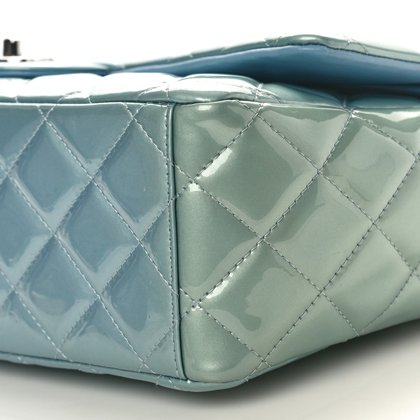 Patent Quilted Maxi Double Flap Light Blue