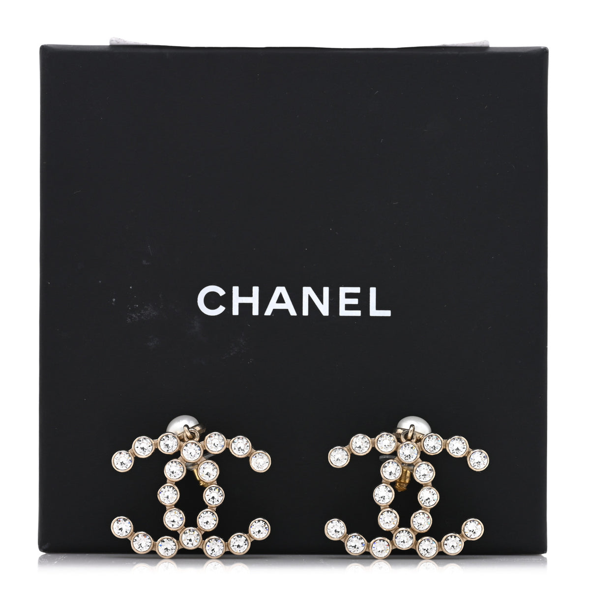 Crystal Pearl Large CC Drop Earrings Gold