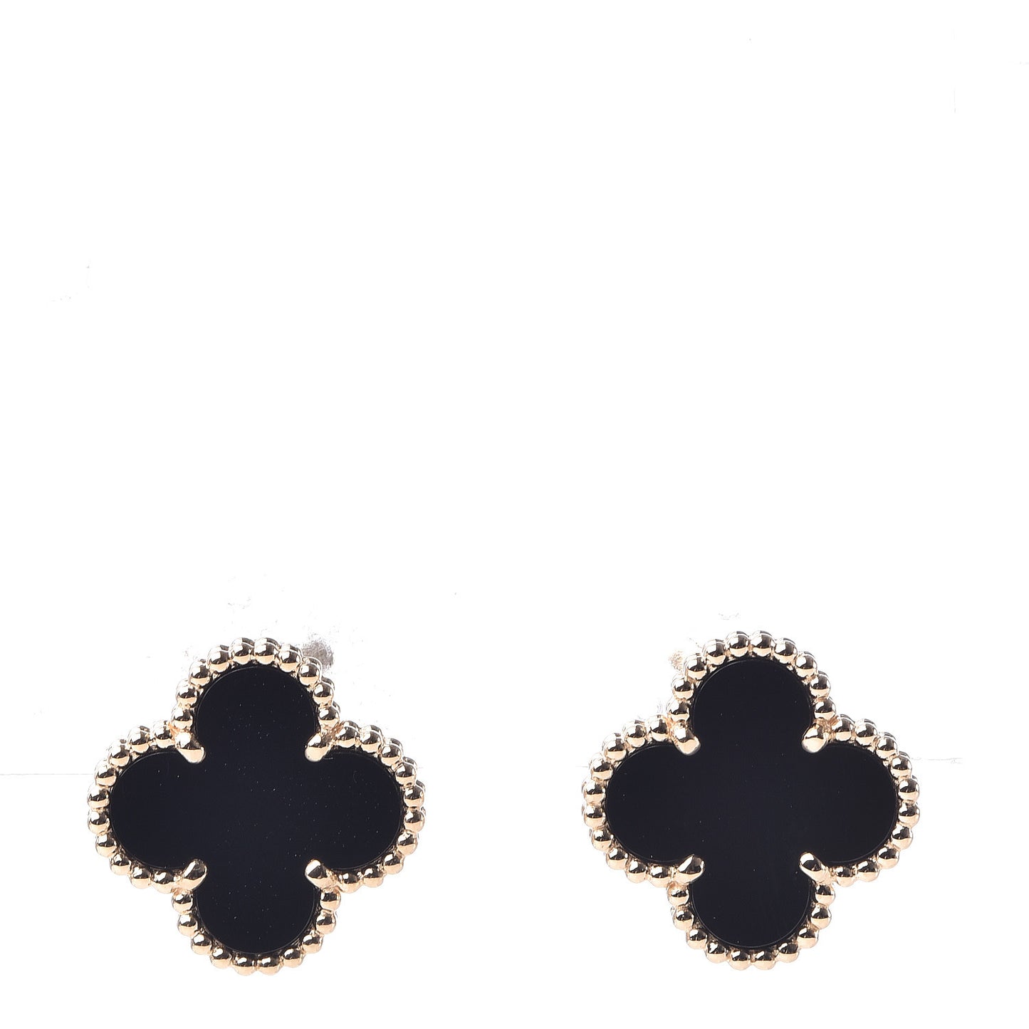 18K Yellow Gold Black Onyx Vintage Alhambra Earrings