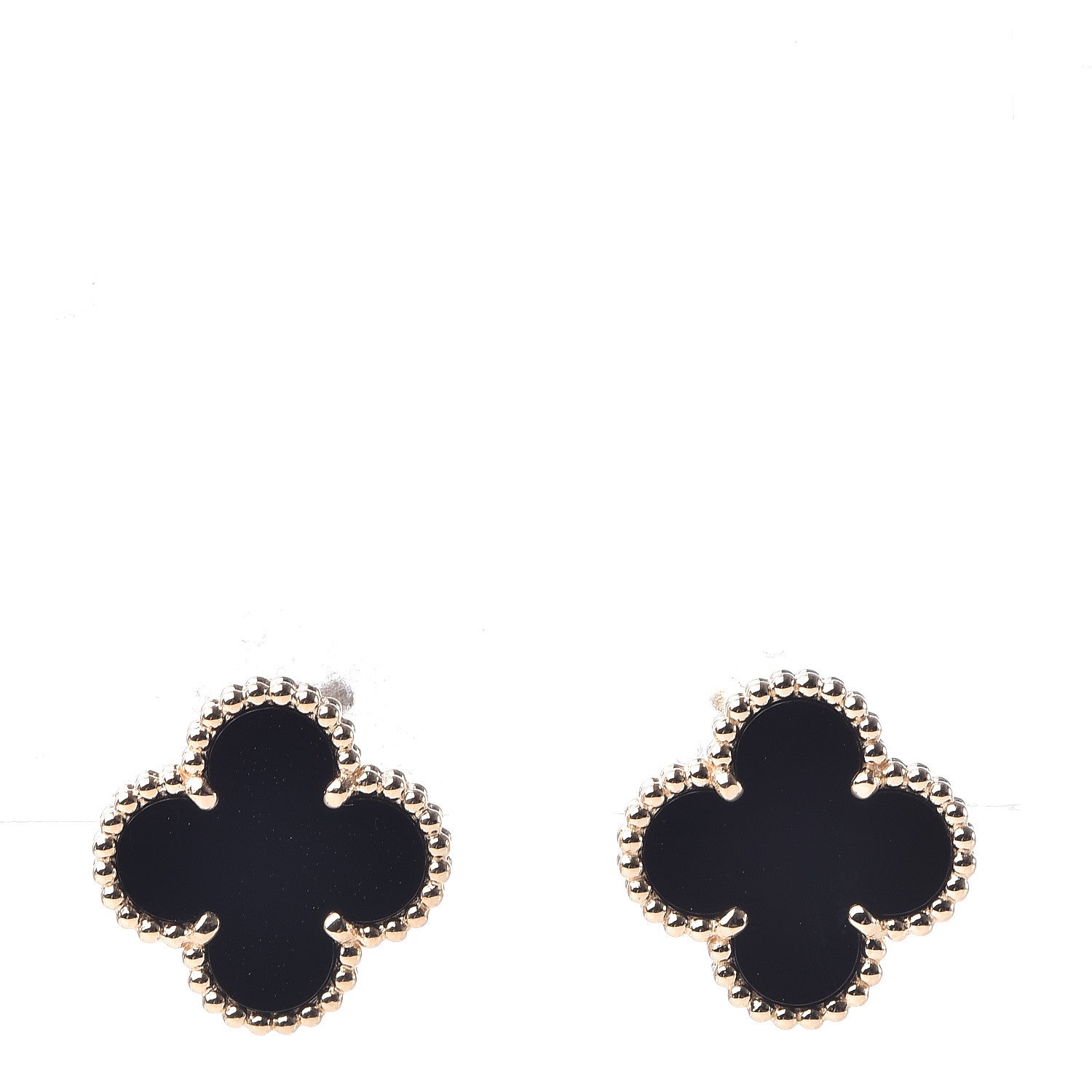 Van Cleef & Arpels 18K Yellow Gold Black Onyx Vintage Alhambra Earrings 1 of 5