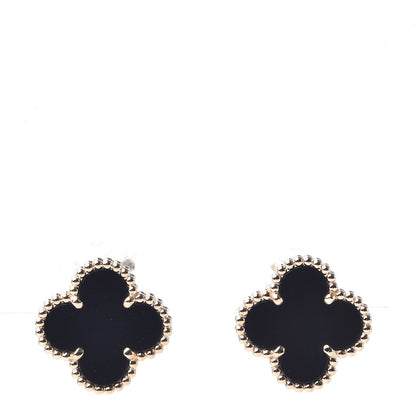 Van Cleef & Arpels 18K Yellow Gold Black Onyx Vintage Alhambra Earrings 1 of 5