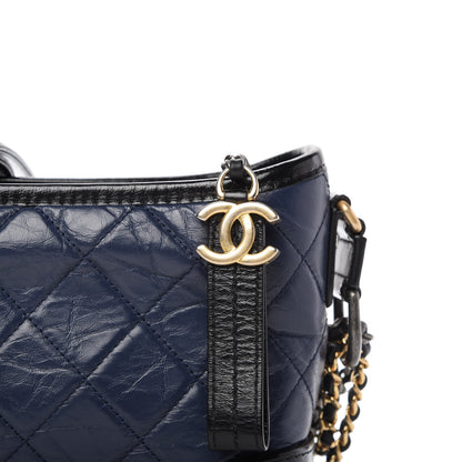 Chanel Aged Calfskin Quilted Small Gabrielle Hobo Navy Black 10 of 11