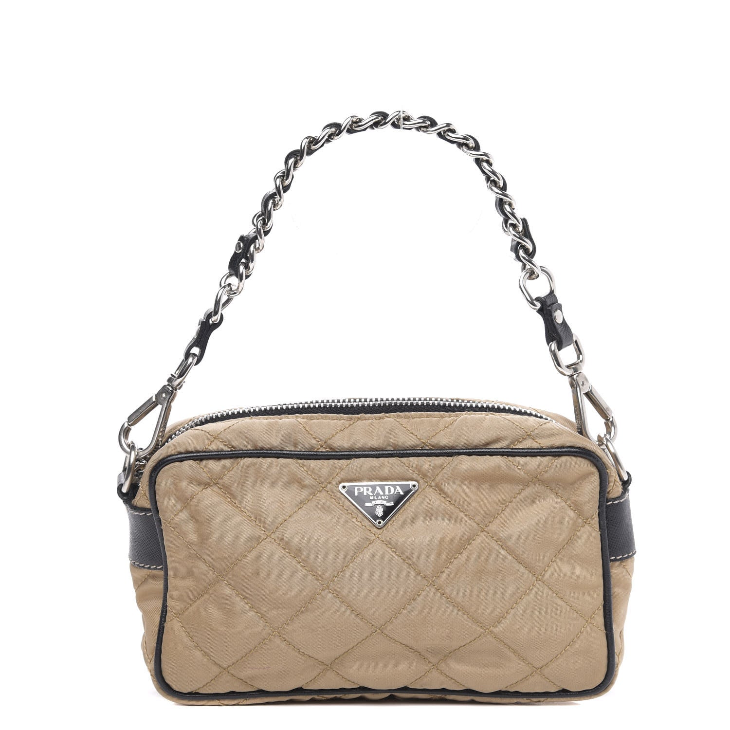 Prada Tessuto Nylon Saffiano Impunturato Quilted Pochette Cammello Black 2 of 9