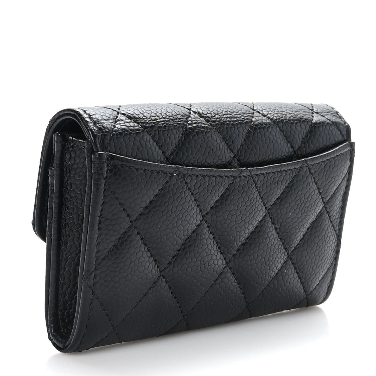Caviar Quilted Flap Card Holder Wallet Black