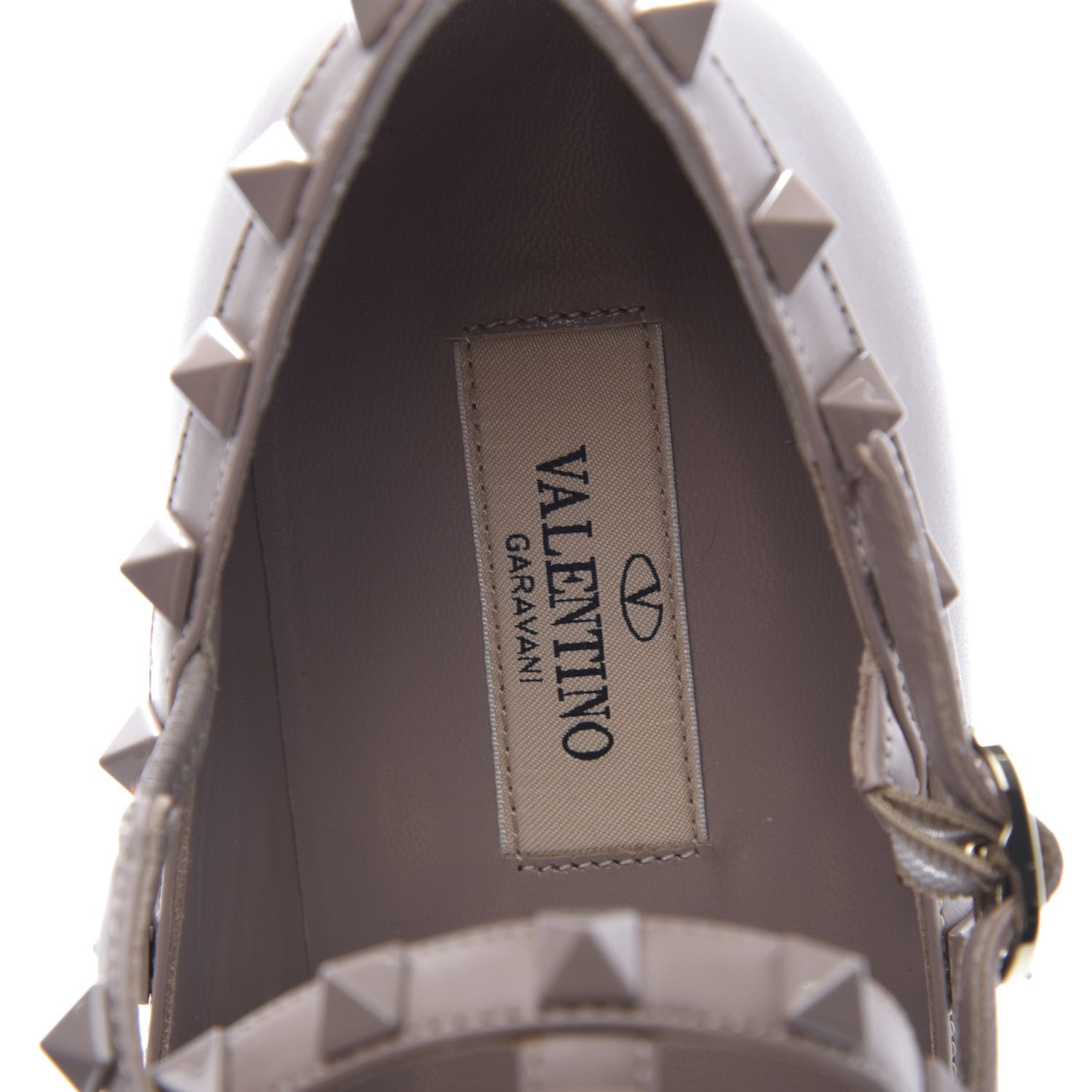 Valentino Garavani Calfskin Lacquered Monochrome Rockstud Cage Ballerina Flats 38.5 Poudre 6 of 8