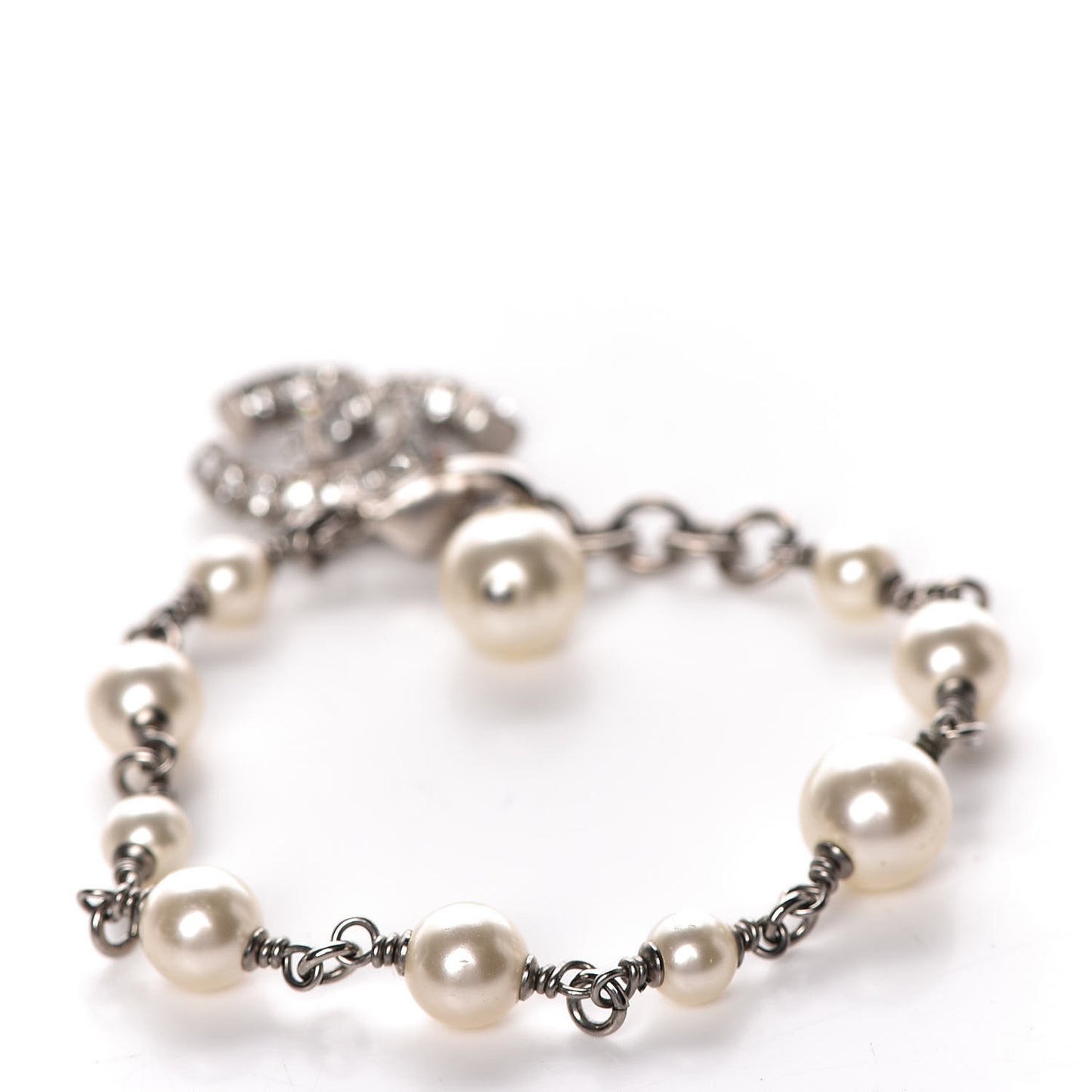 Baguette Crystal Pearl CC Bracelet Silver