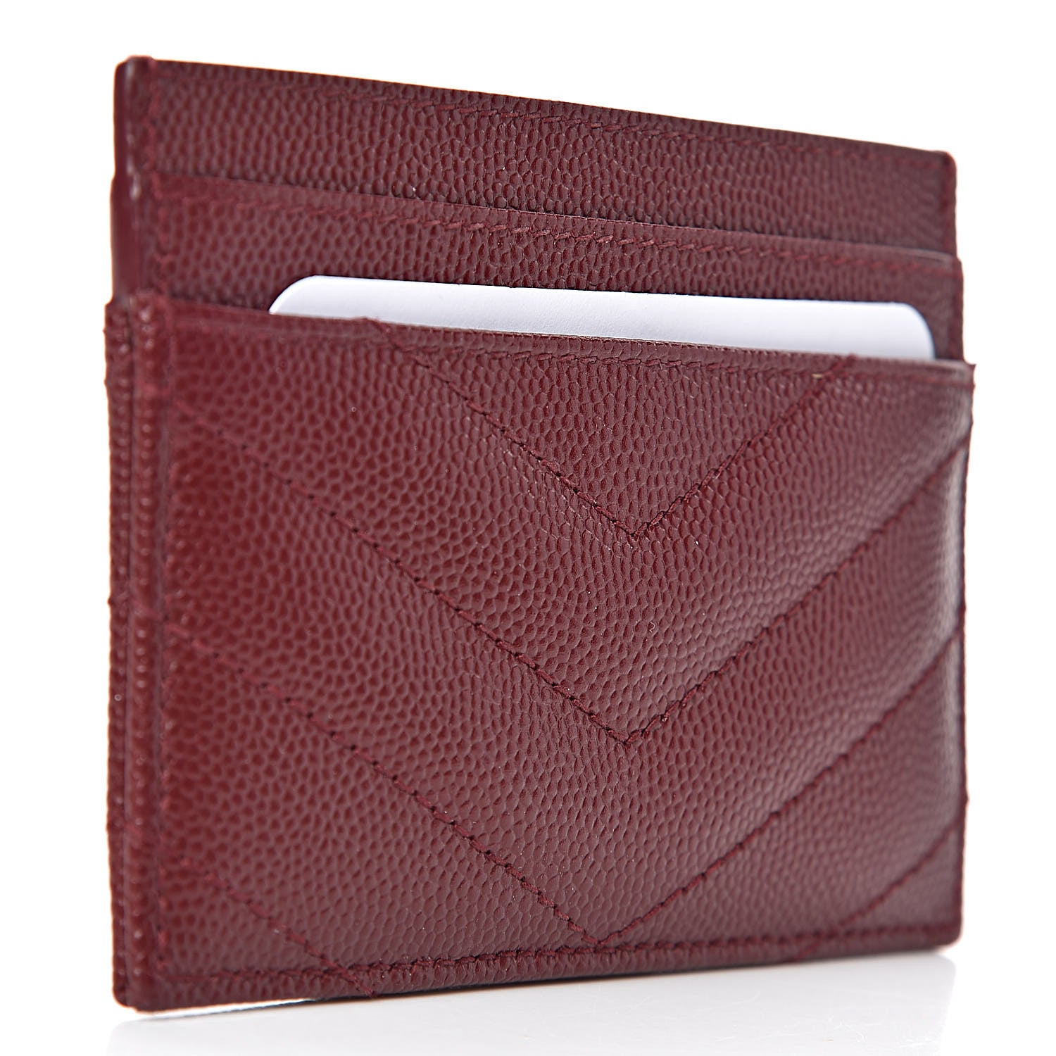 Saint Laurent Grain De Poudre Matelasse Chevron Monogram Credit Card Case Palissandre 3 of 9