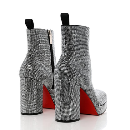 Christian Louboutin Suede Strauss Stage 110 Platform Boots 41 Black Crystal 4 of 9