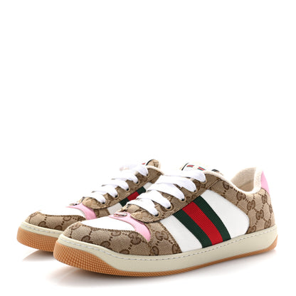 Gucci Lame GG Monogram Nubuck Web Screener Sneakers 41 Beige Ebony Pink 4 of 11