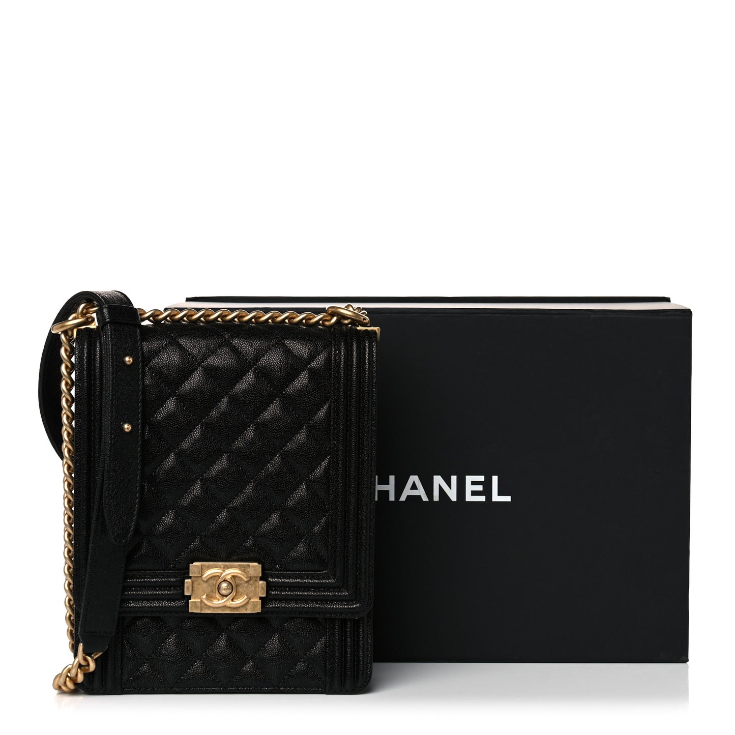 Caviar Quilted North South Boy Flap Black
