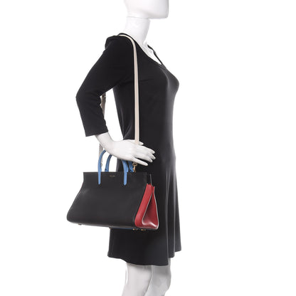 Saint Laurent Calfskin Small Cabas Rive Gauche Bag Black Red Yellow White 2 of 9