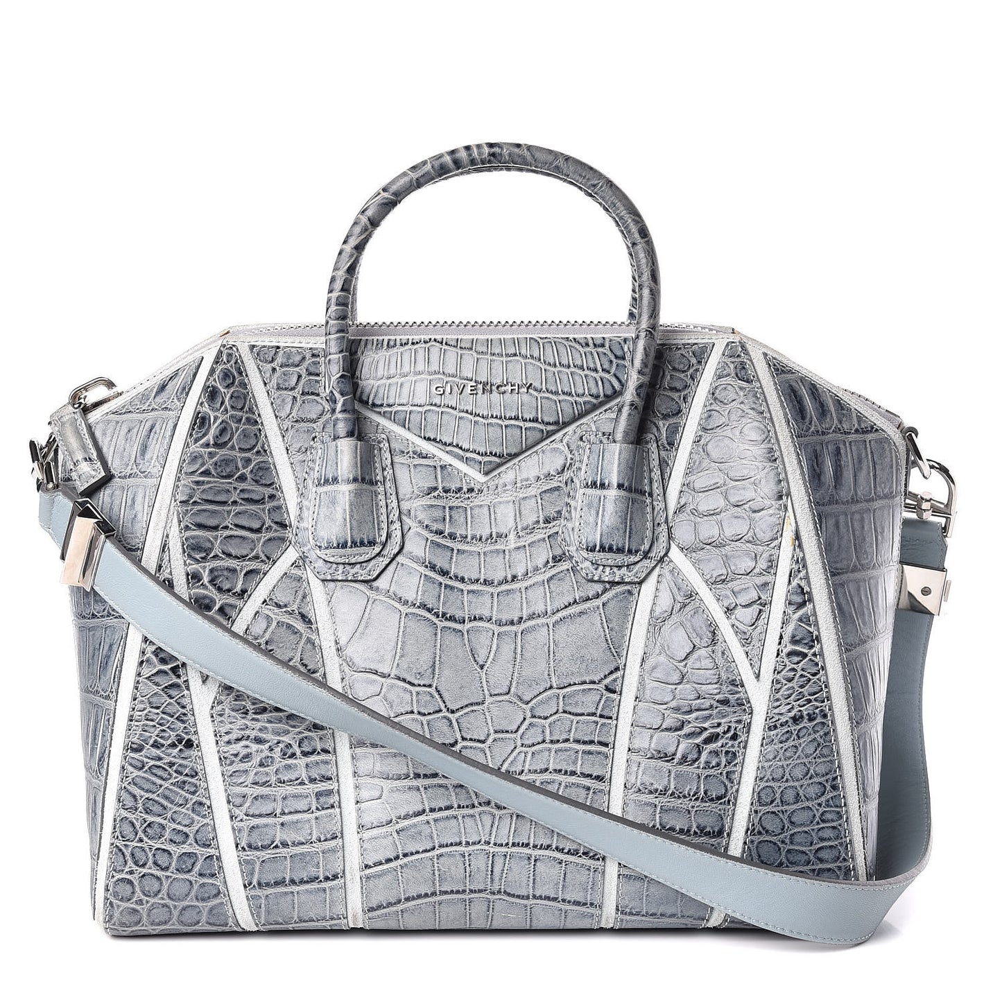 Calfskin Crocodile Embossed Medium Antigona Blue