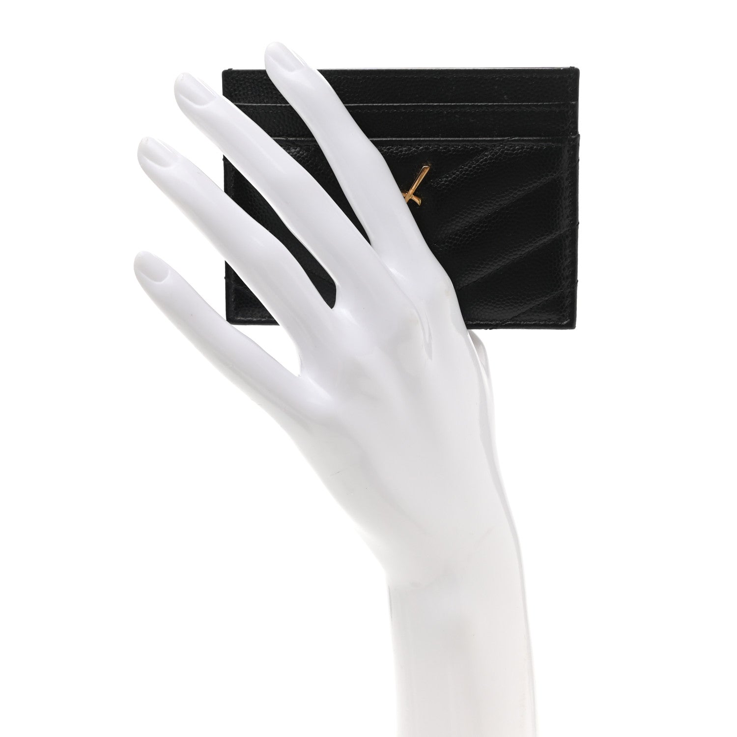 Saint Laurent Grain De Poudre Matelasse Chevron Monogram Credit Card Case Black 2 of 7