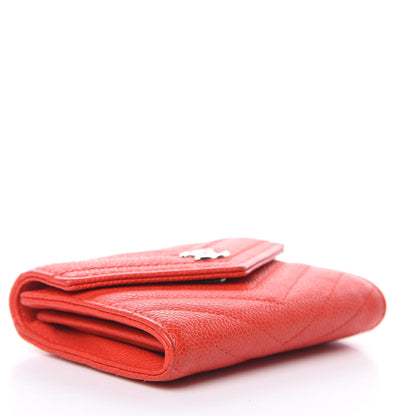 Chanel Caviar Chevron Quilted Flap Card Holder Wallet Red 4 of 11
