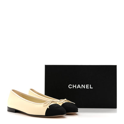 Chanel Calfskin Grosgrain Cap Toe CC Ballerina Flats 40 Ivory Black 10 of 10