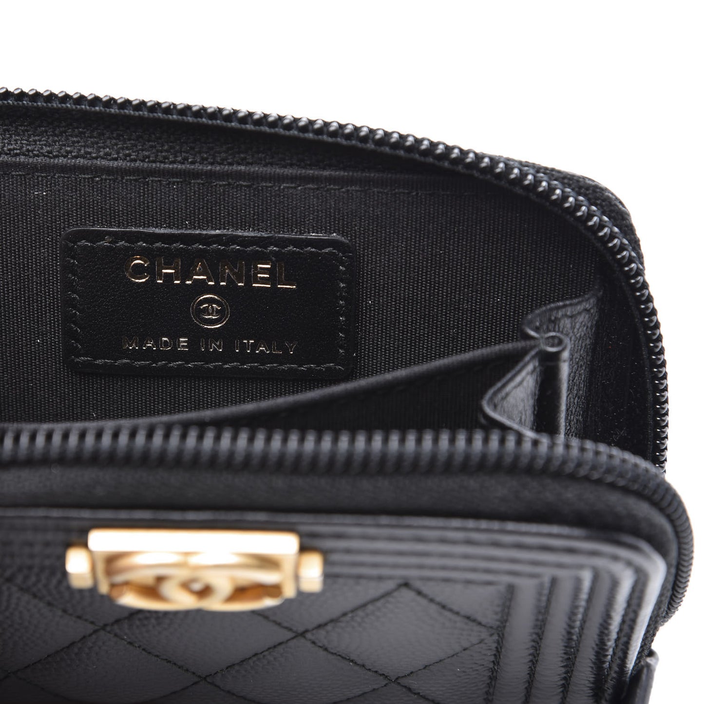 Caviar Quilted Boy Zip Around Coin Purse Wallet Black