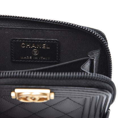 Chanel Caviar Quilted Boy Zip Around Coin Purse Wallet Black 5 of 9