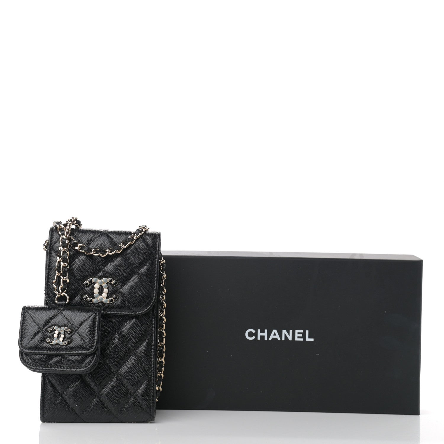 Chanel Caviar Quilted Crystal CC Airpods Pro and Phone Case With Chain Black 12 of 12
