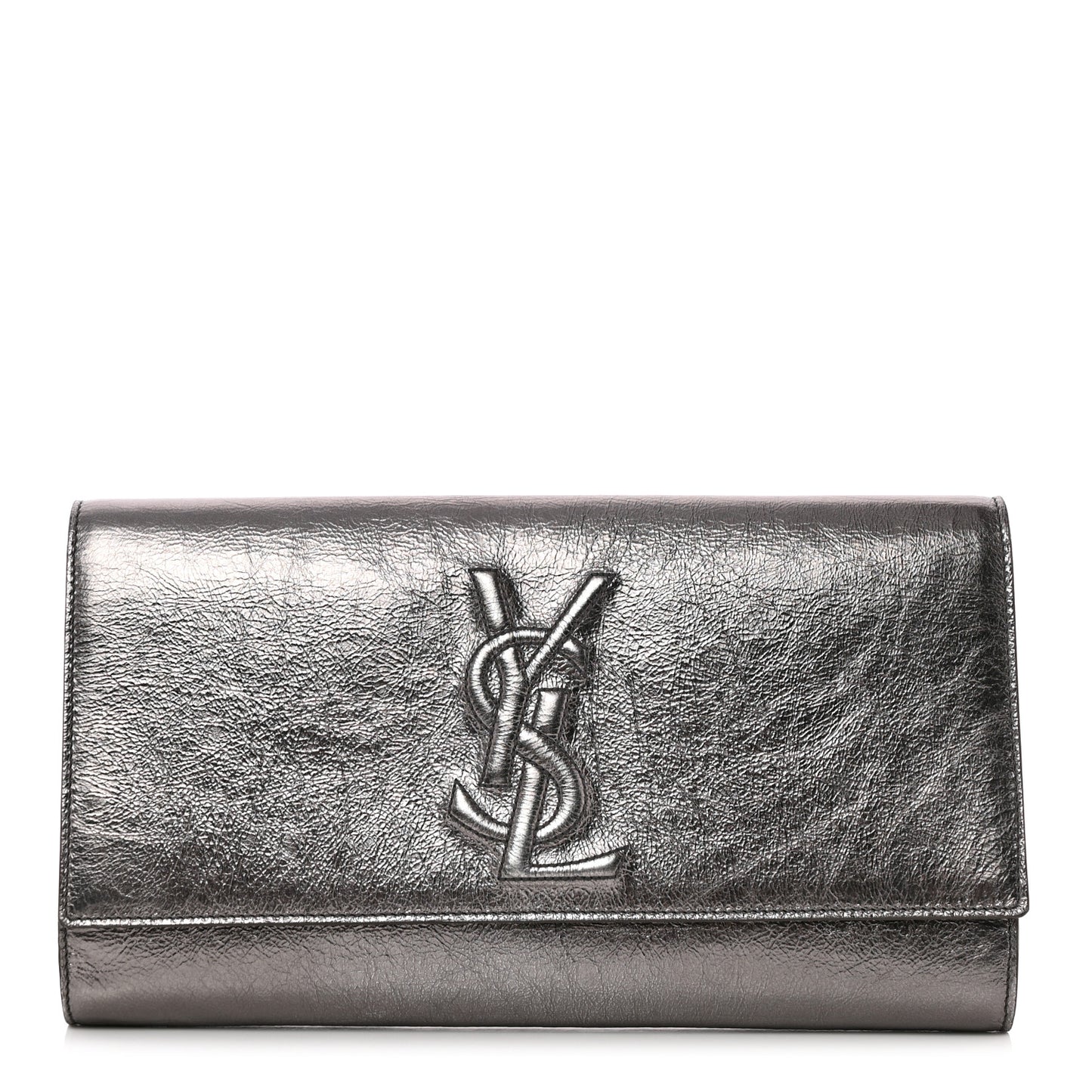 Metallic Calfskin Large Belle De Jour Clutch Dark Silver