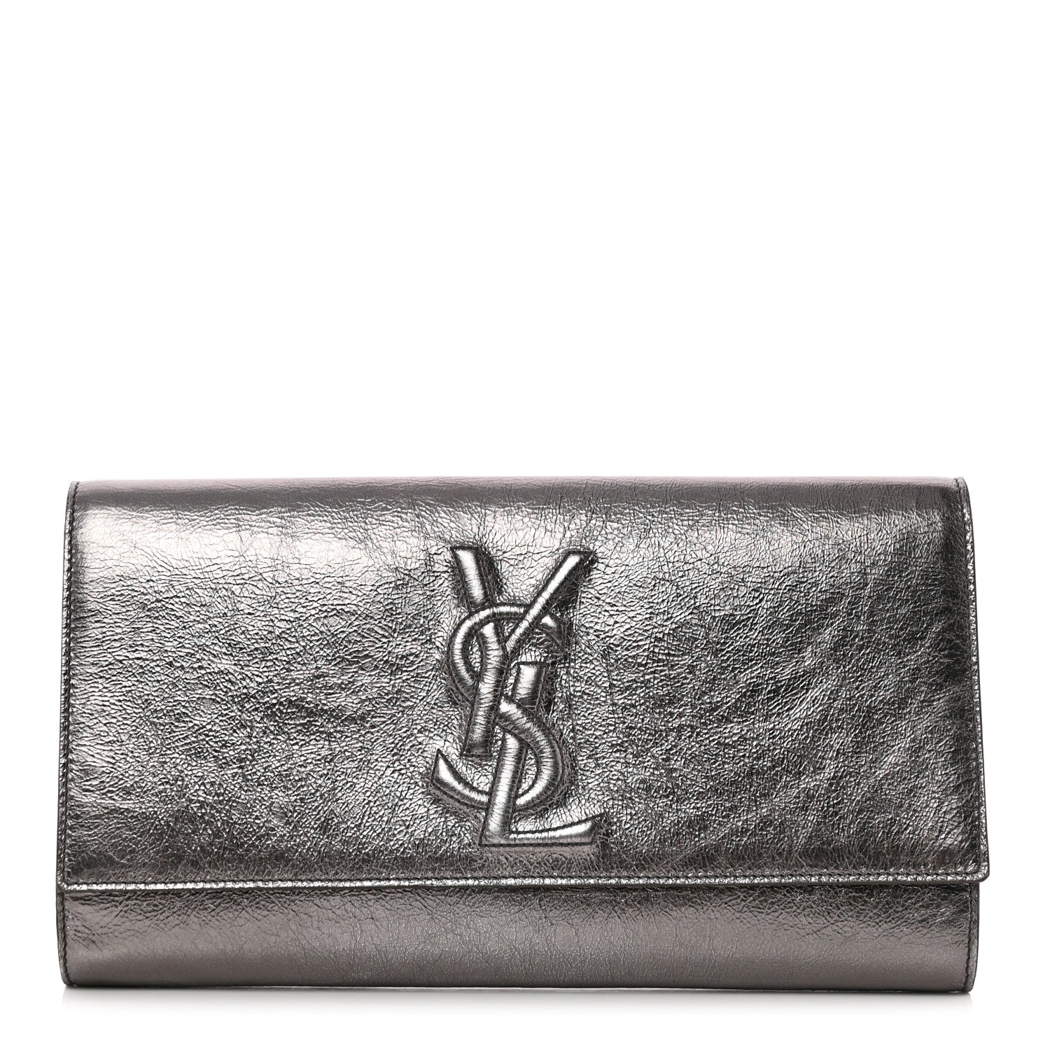 Saint Laurent Metallic Calfskin Large Belle De Jour Clutch Dark Silver 1 of 10