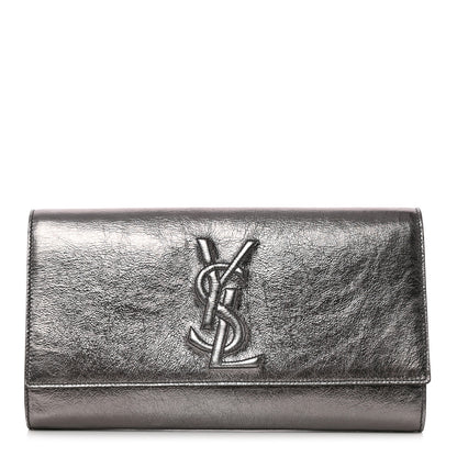 Saint Laurent Metallic Calfskin Large Belle De Jour Clutch Dark Silver 1 of 10