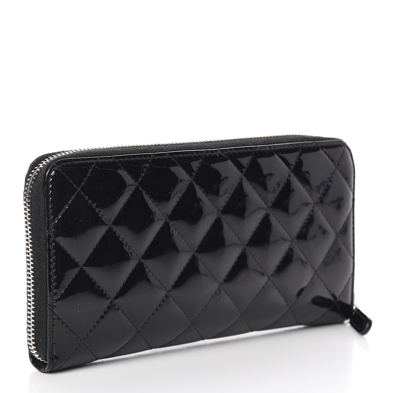 Chanel Patent Quilted Zip Around Wallet Black 3 of 8