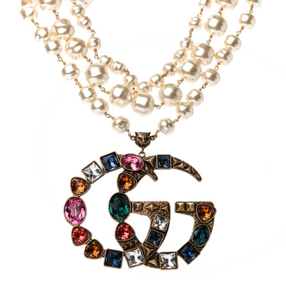 Gucci Crystal Pearl Marmont Necklace Aged Gold Multicolor 2 of 4