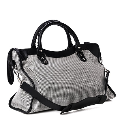 Balenciaga Calfskin Twill Classic Hardware Perforated City Black White 2 of 4