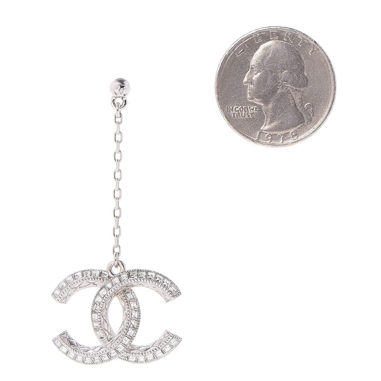 Chanel Baguette Crystal CC Drop Earrings Silver 2 of 4