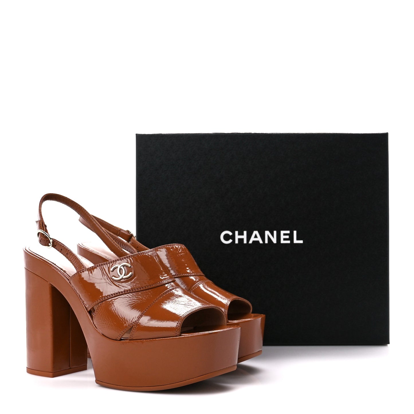 Crumpled Patent Lambskin Platform Sandals 39.5 Light Brown