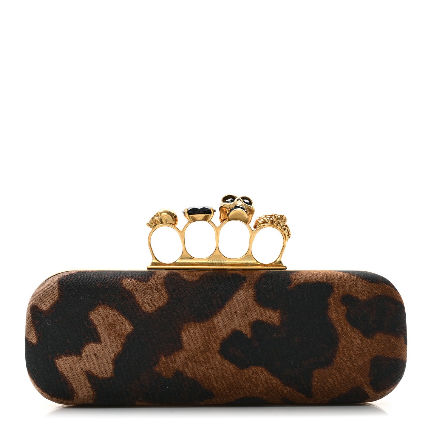 Silk Ocelot Print Skull Knuckle Box Clutch