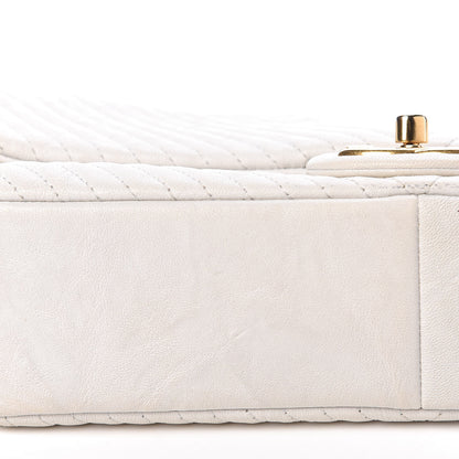 Chanel Calfskin Surpique Chevron Medium Flap White 9 of 21