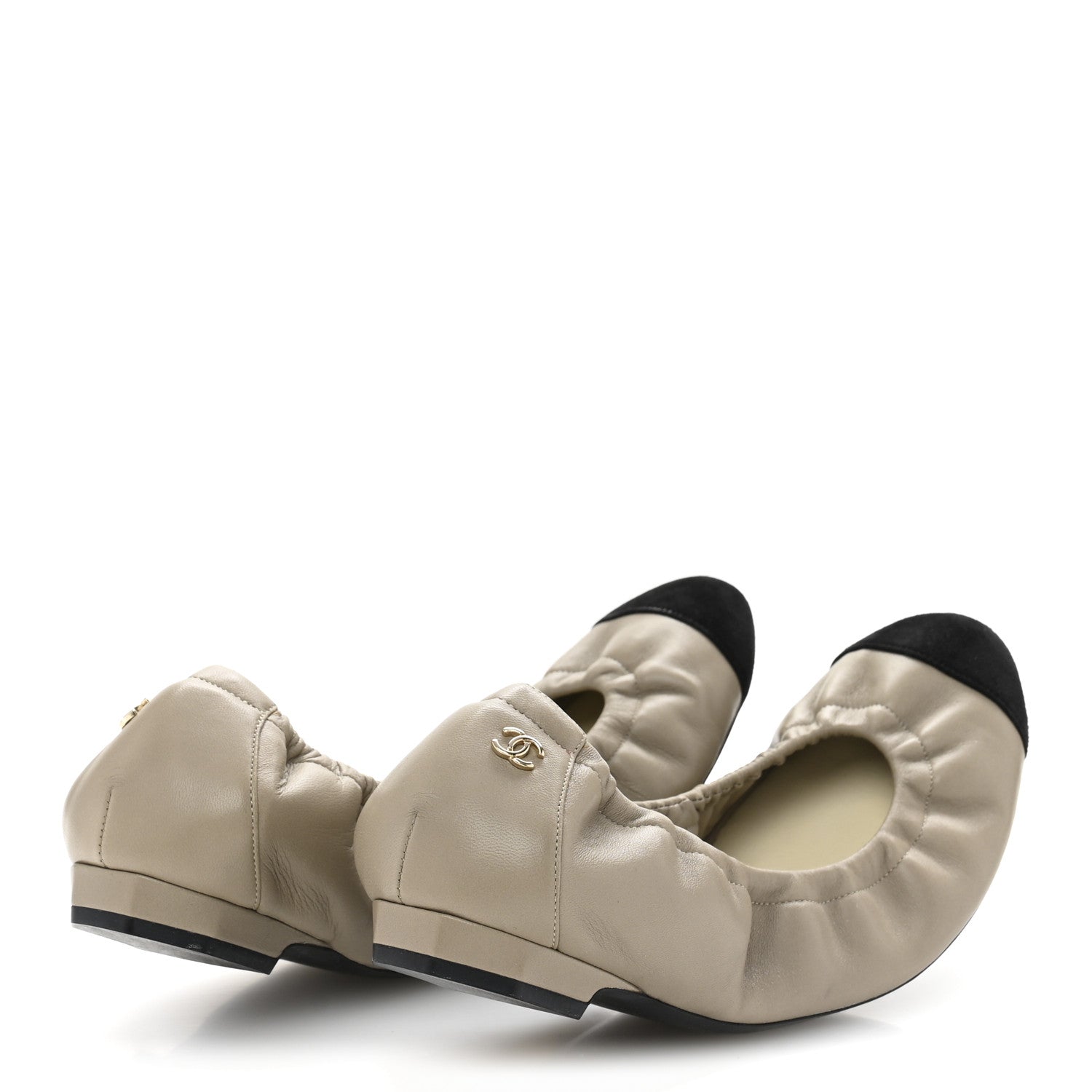 Chanel Lambskin CC Elastic Cap Toe Ballerina 40 Flats 40 Beige Black 5 of 10