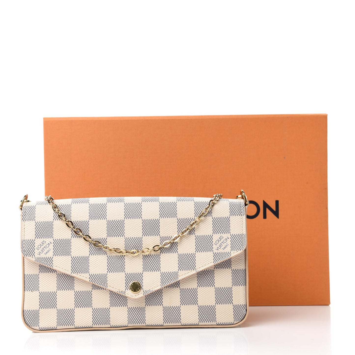 Damier Azur Pochette Felicie Chain Wallet Rose Ballerine