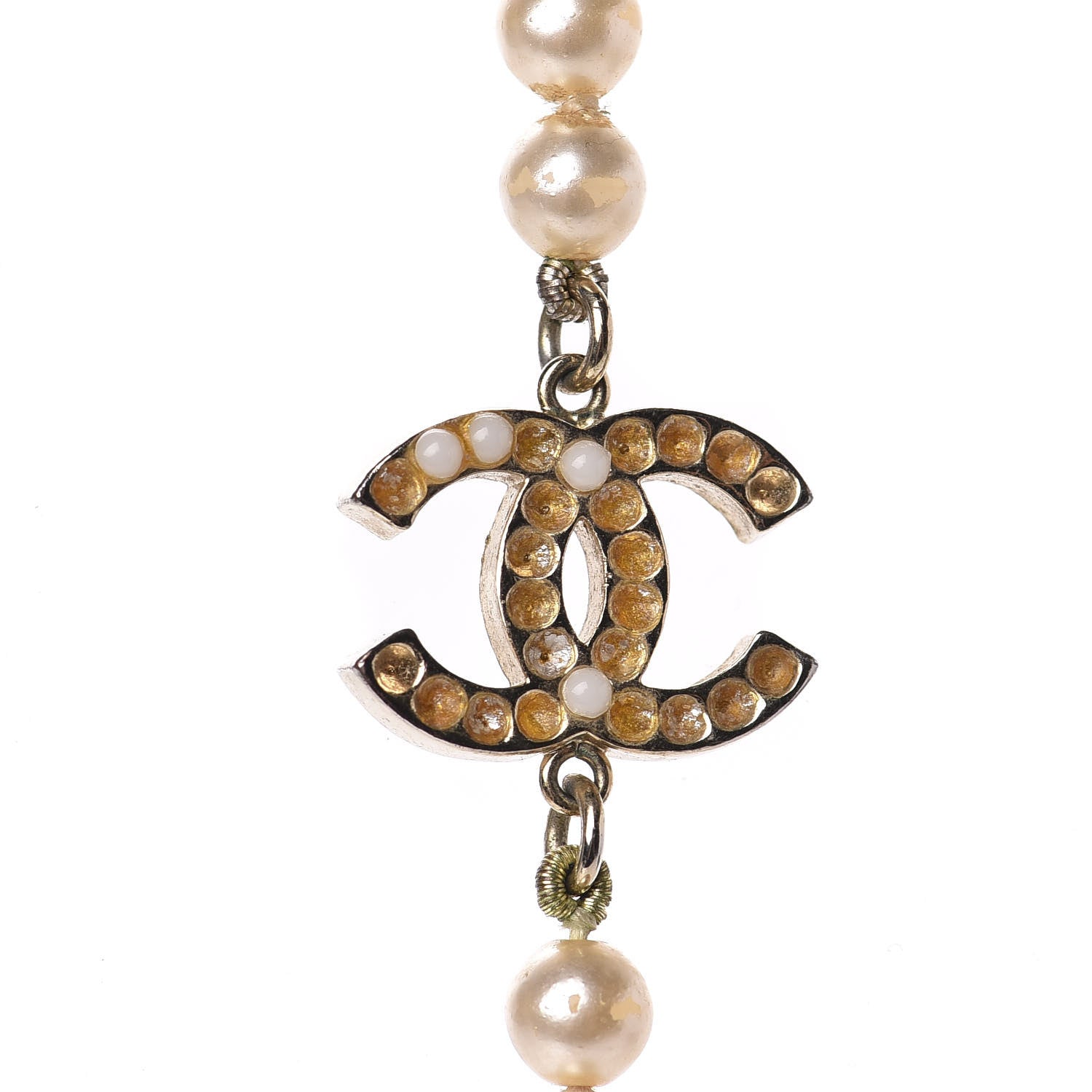 Chanel Pearl Crystal Long CC Necklace Gold 8 of 13