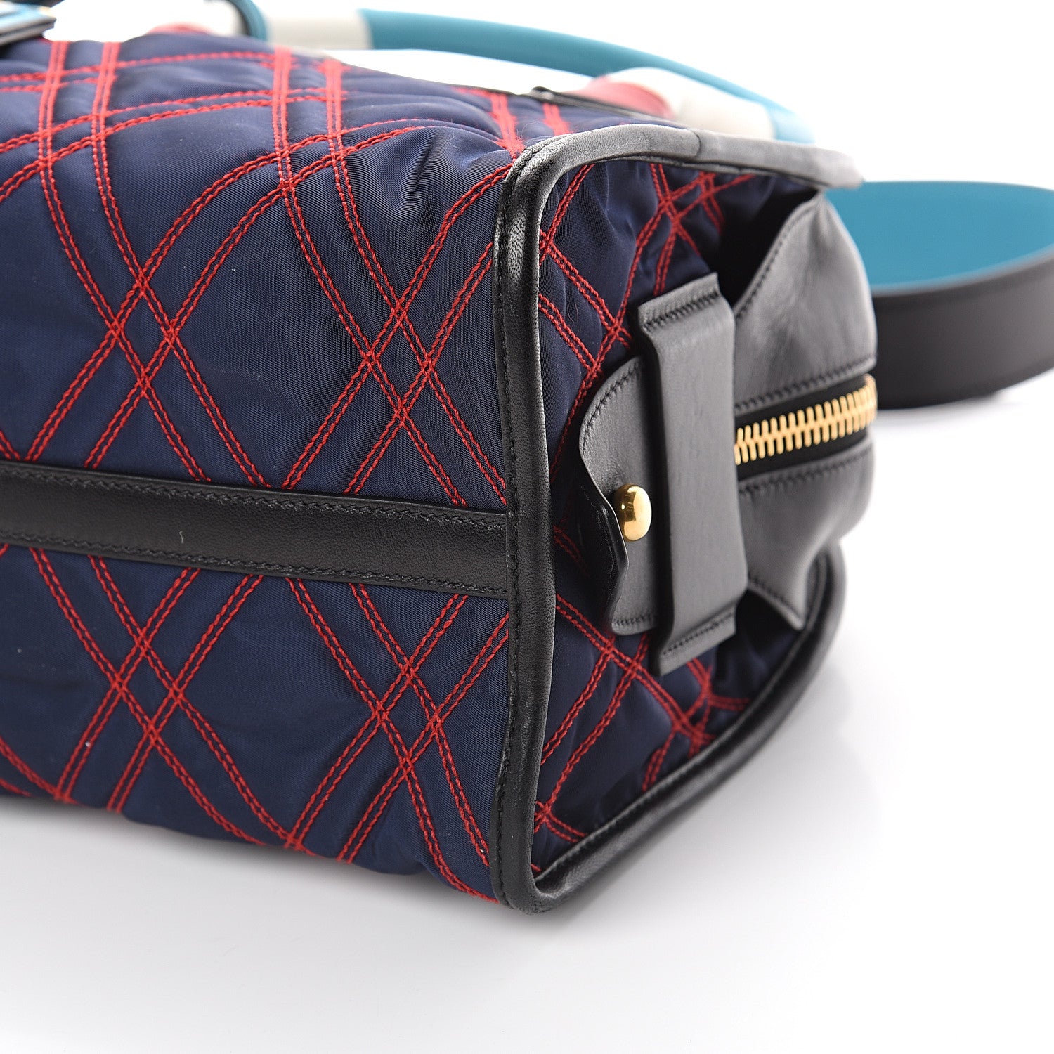 Prada Tessuto Nylon Quilted Impunturato Bauletto Baltico Fuoco 8 of 8