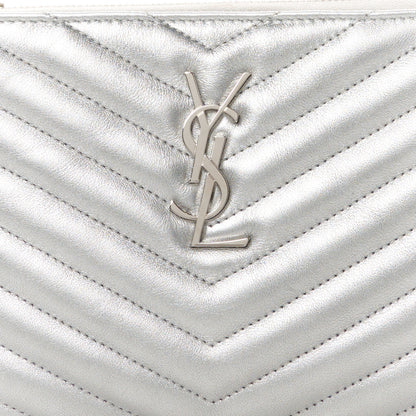 Saint Laurent Metallic Calfskin Matelasse Chevron Monogram Pouch Silver 8 of 9