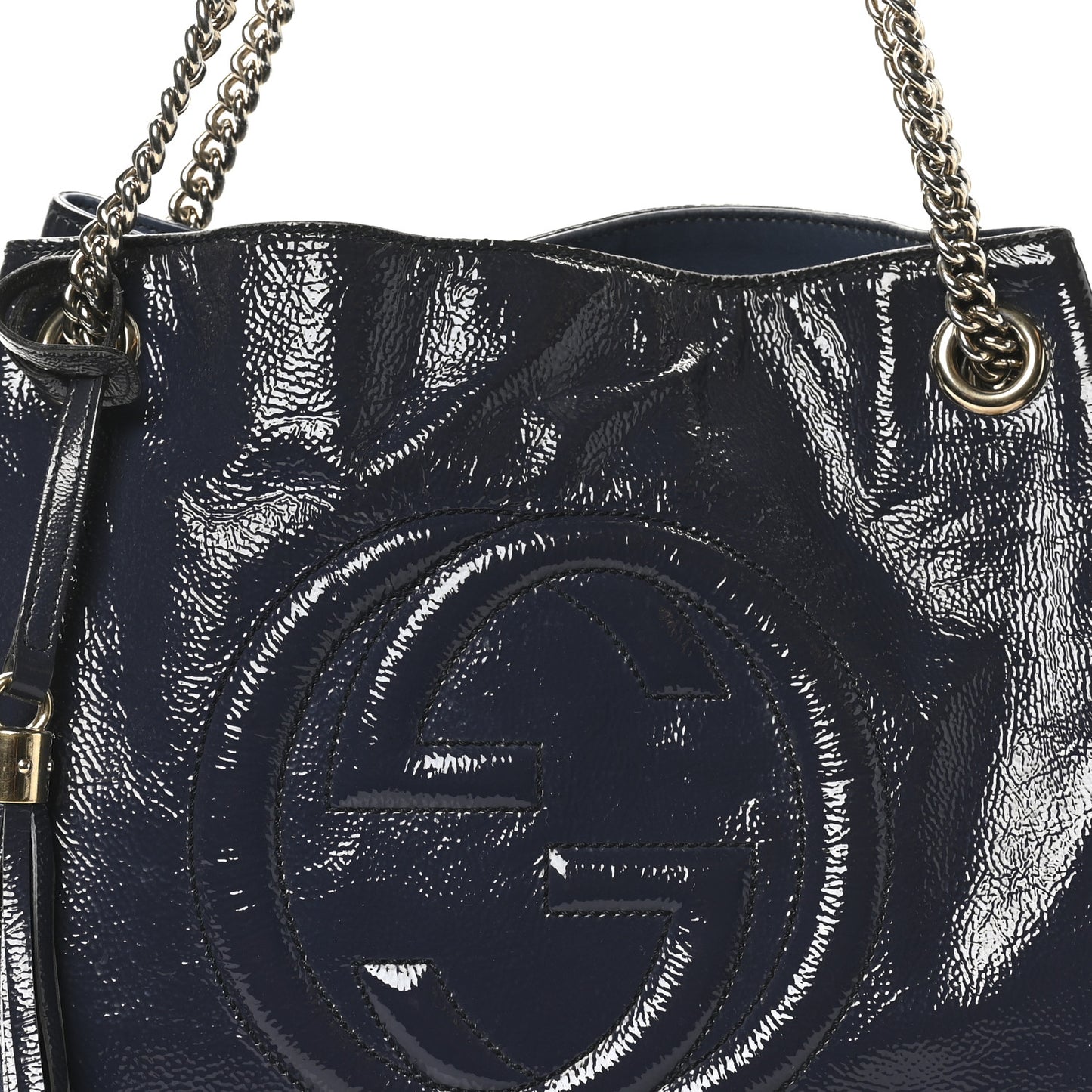 Vernice Naplack  Medium Soho Chain Shoulder Bag Uniform Blue