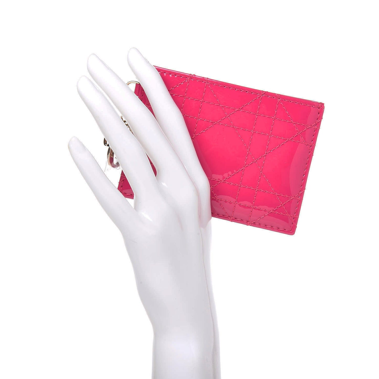 Patent Cannage Lady Dior Card Holder Magenta