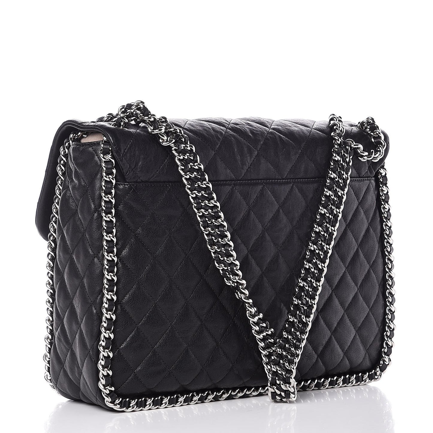 Washed Lambskin Quilted Maxi Chain Around Flap Black