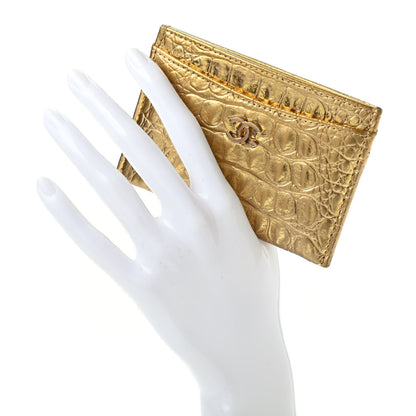 Chanel Metallic Calfskin Crocodile Embossed Cocodile Card Holder Gold 2 of 8