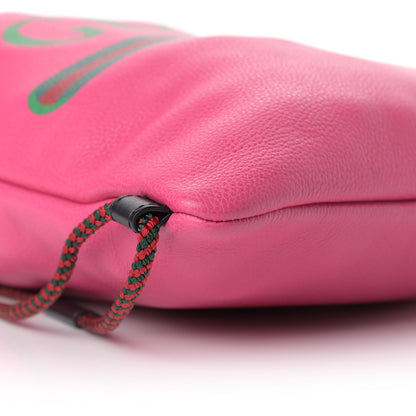 Gucci Grained Calfskin Logo Drawstring Backpack Box Pink Green Black 9 of 12
