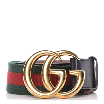 Gucci Nylon Calfskin Double G Web 40mm Belt 75 30 Green Red Black 1 of 8